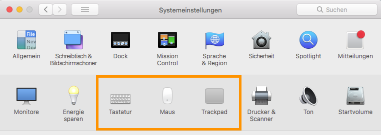 Systemeinstellungen:Tastatur, Maus,Trackpad