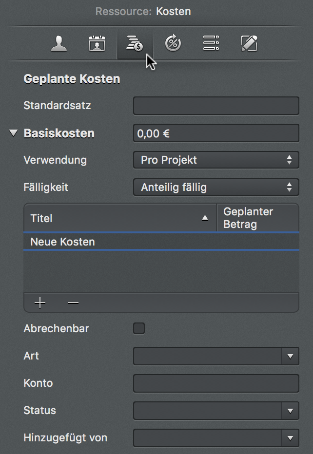 Ressource:Kosten