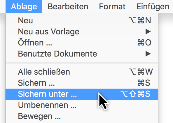 Ablage > Sichern unter