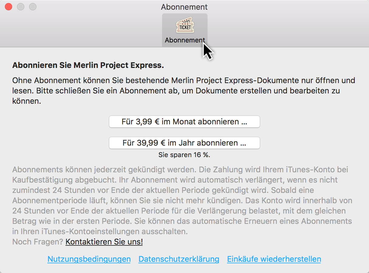 Einstellungen > Abonnement