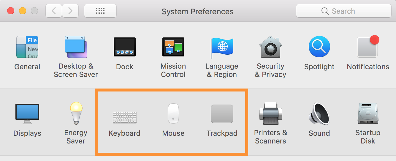 System Preferences:Keyboard, Mouse,Trackpad