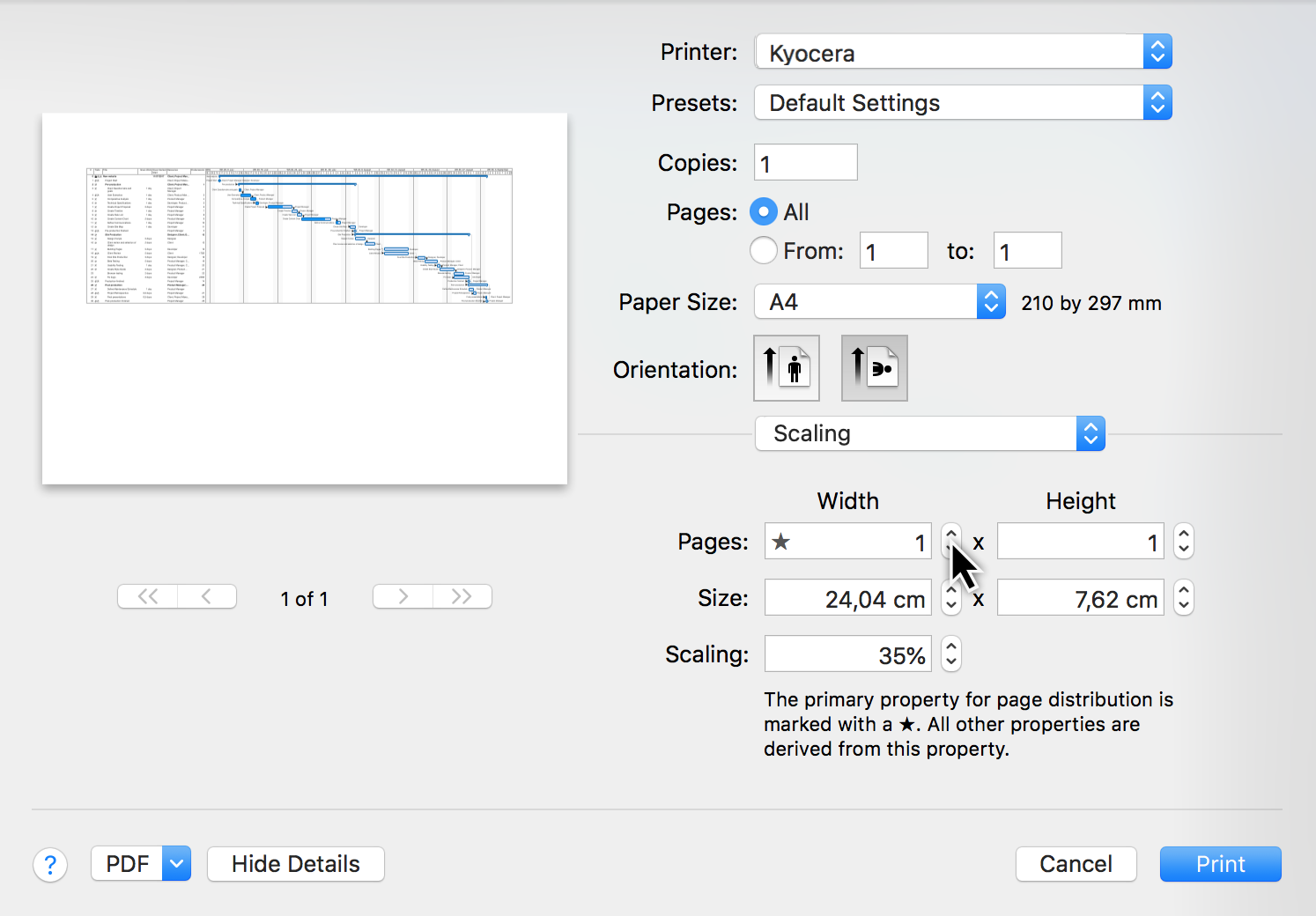 Print Menu:Page width