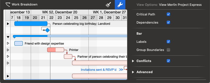 Critical Path:Work Breakdown Bar