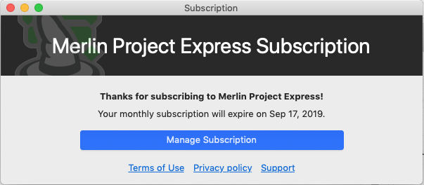 Preferences > Subscription - Subscribed