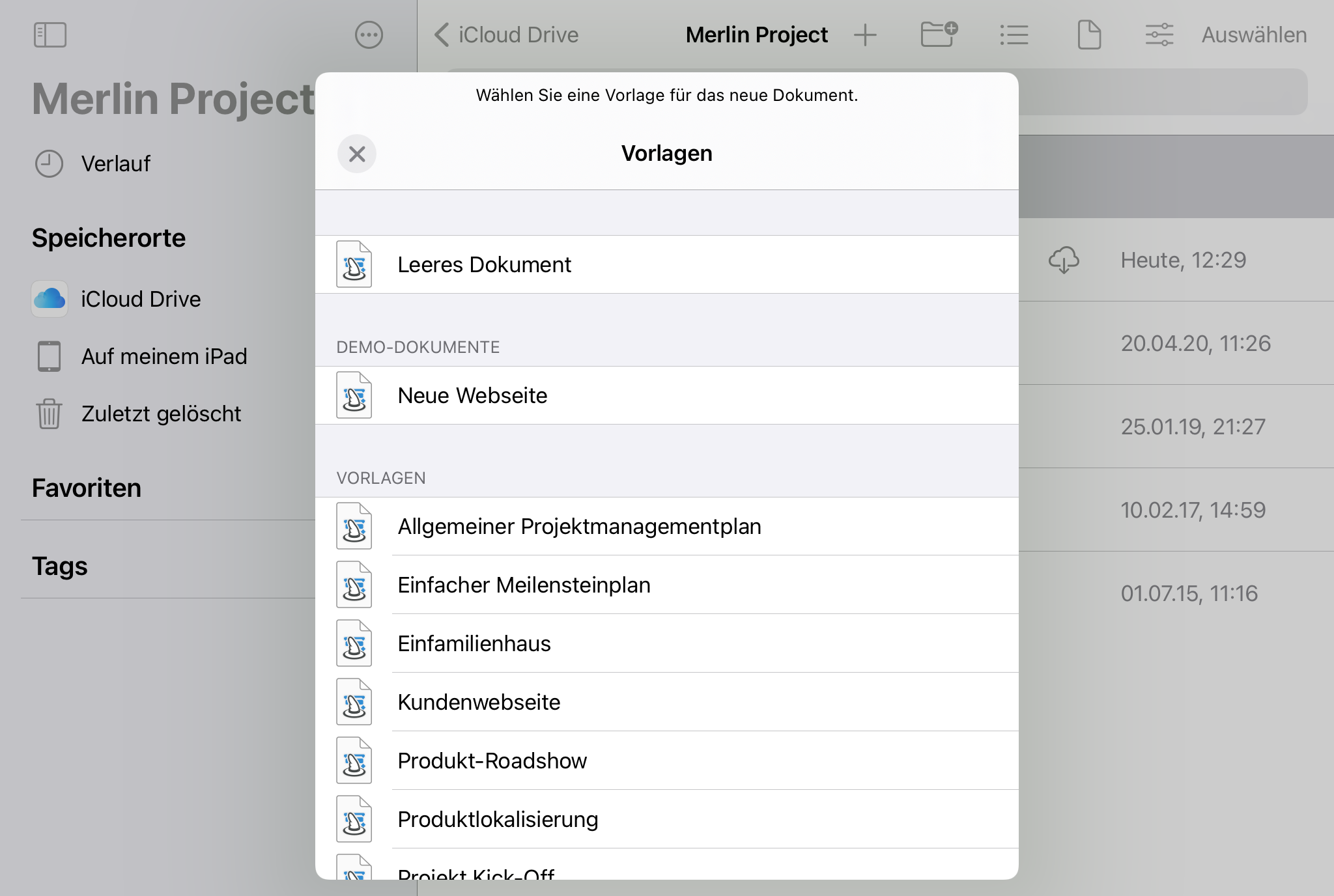 iPad:Neues Dokument