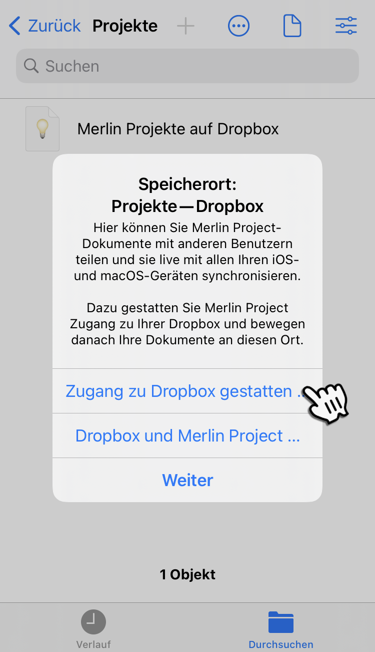 iPhone:Projekt - Dropbox Allow Access