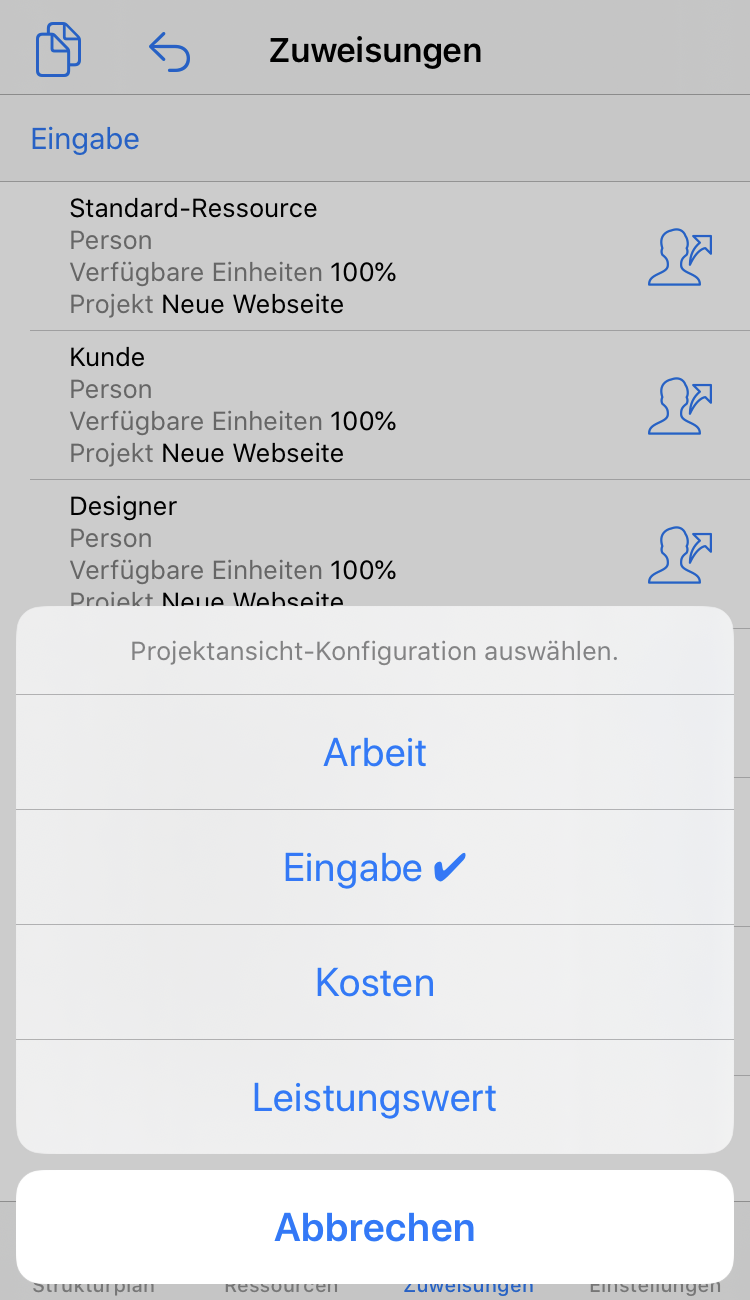 iPhone:Zuweisungen Ansichten