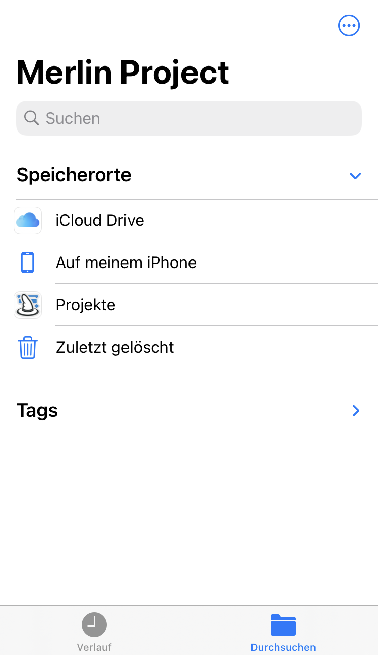 iPhone:unterstützte Speicherorte für Merlin Project Dokumente