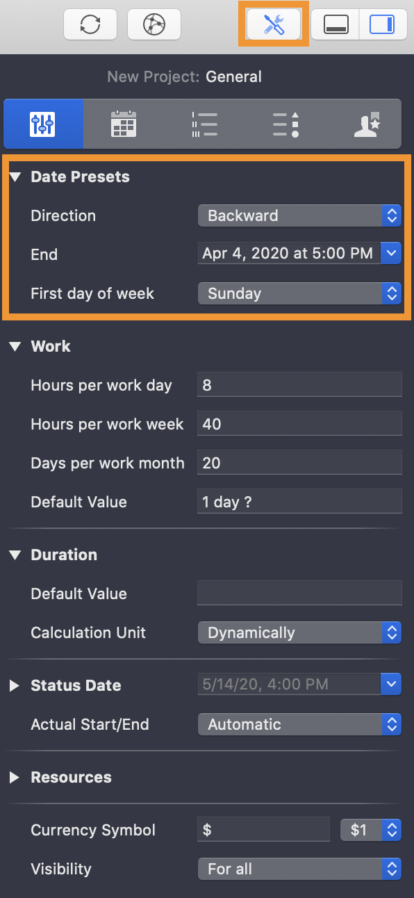 „Date and Planning Specifications“