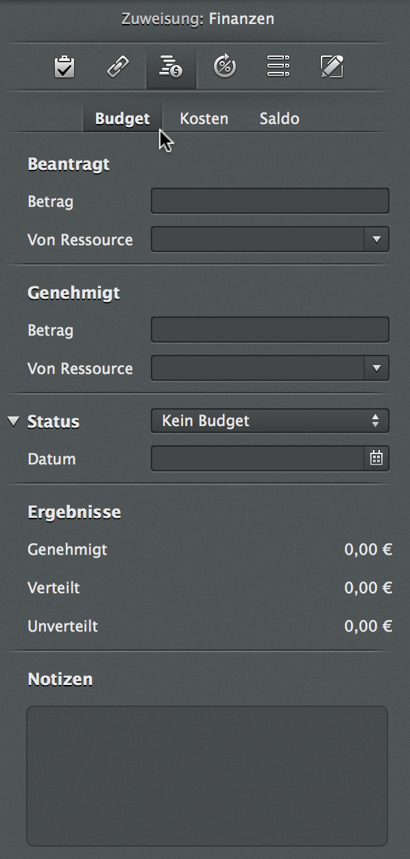 Zuweisung:Finanzen - Budget