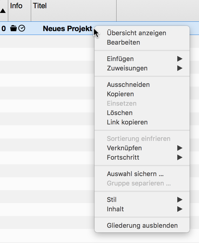 Kontextmenü:Projekt