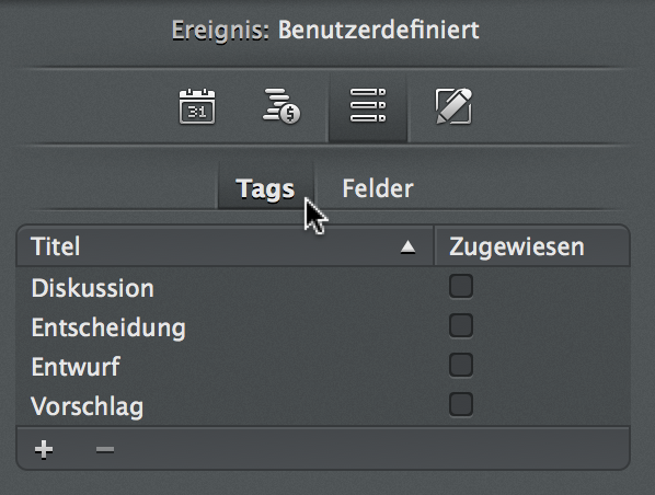 Ereignis:Benutzerdefiniert - Tags