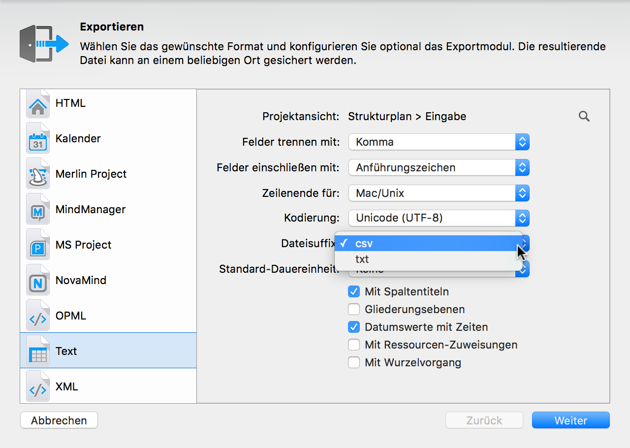 Export:CSV - Dateisuffix