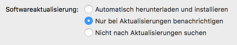 Einstellungen:Allgemein - Aktualisierung