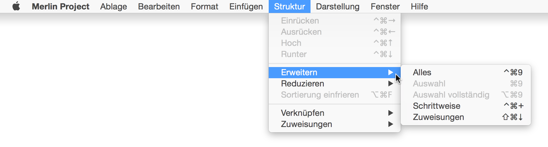 Menü:Struktur - Erweitern