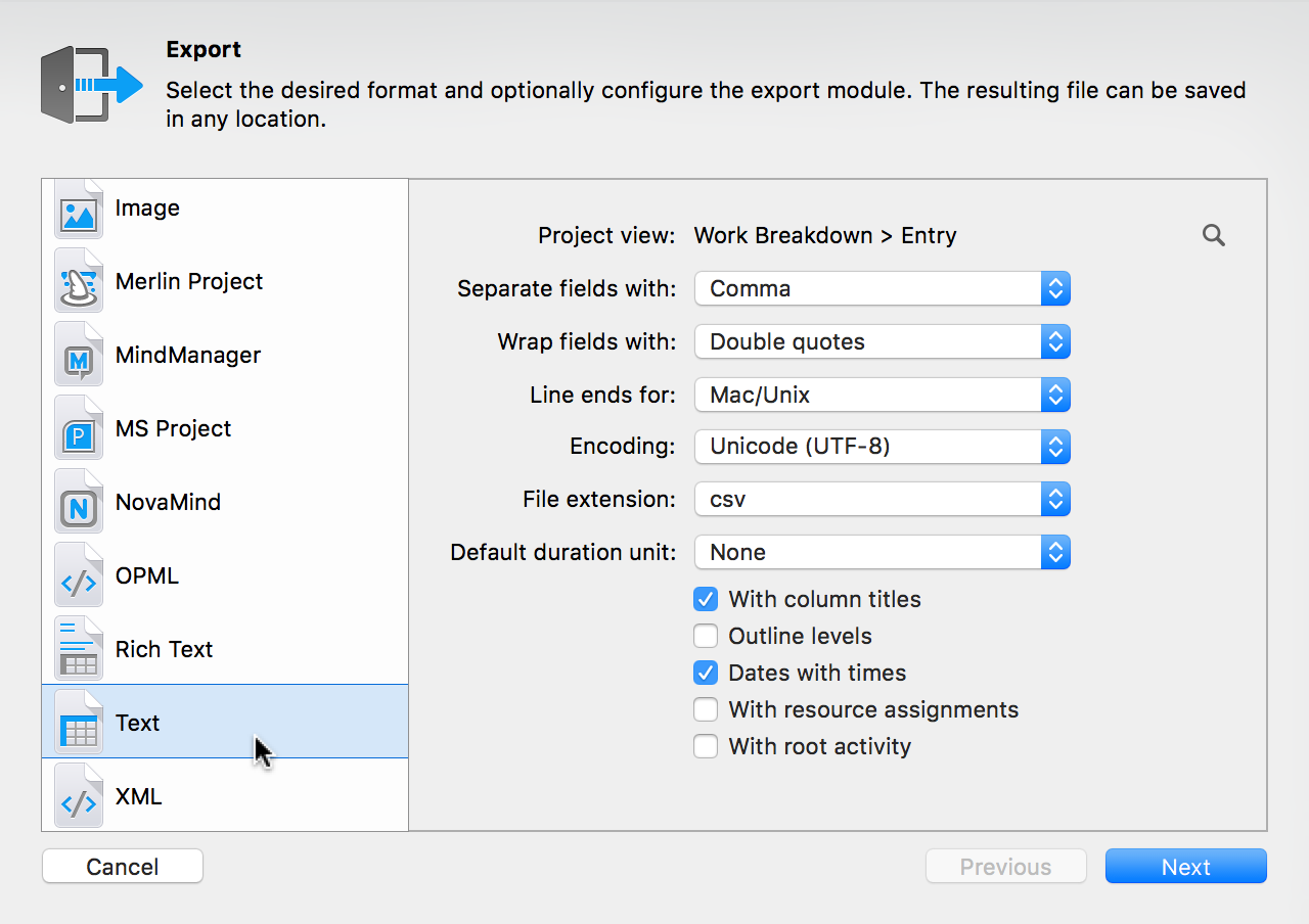 Export:Text(CSV)