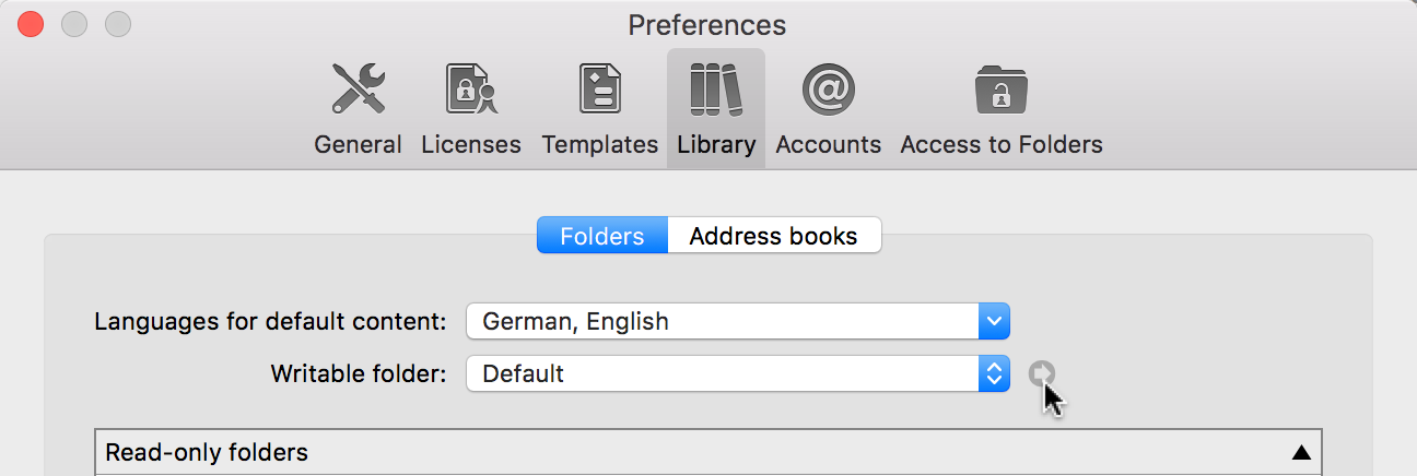 Preferences: Library - Folder arrow