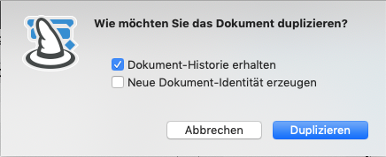 Ablage > Duplizieren - Dokument-Historie behalten