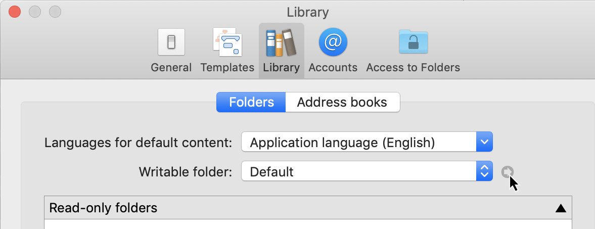 Einstellungen: Bibliothek - Folder arrow