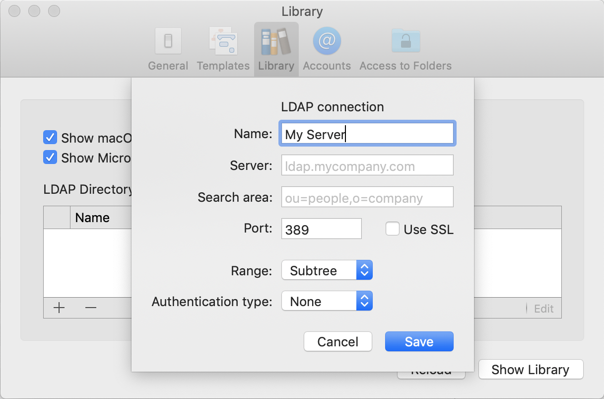 Einstellungen: Bibliothek - LDAP Verzeichnisdienste