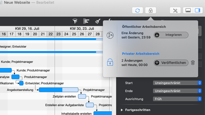 Arbeitsbereich:Änderungen im privaten Arbeitsbereich