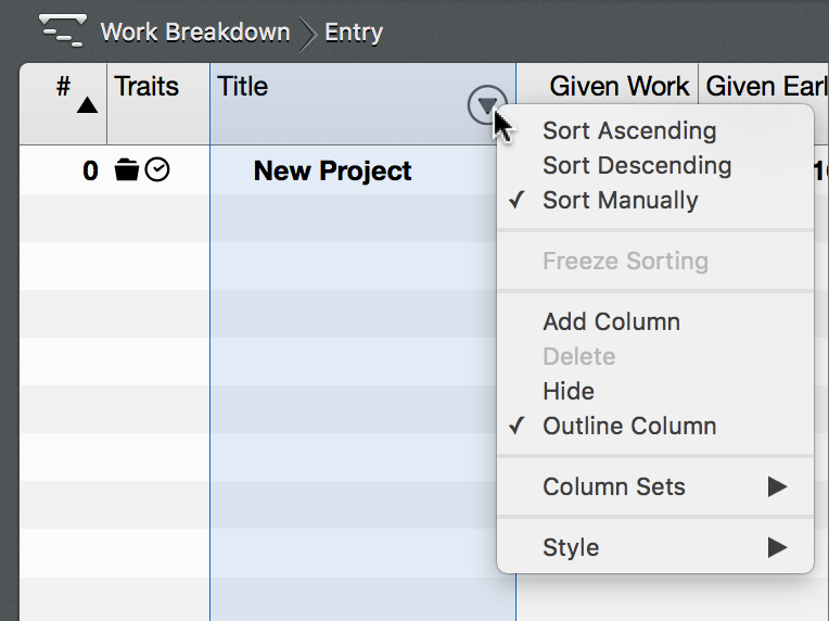 Columns context menu