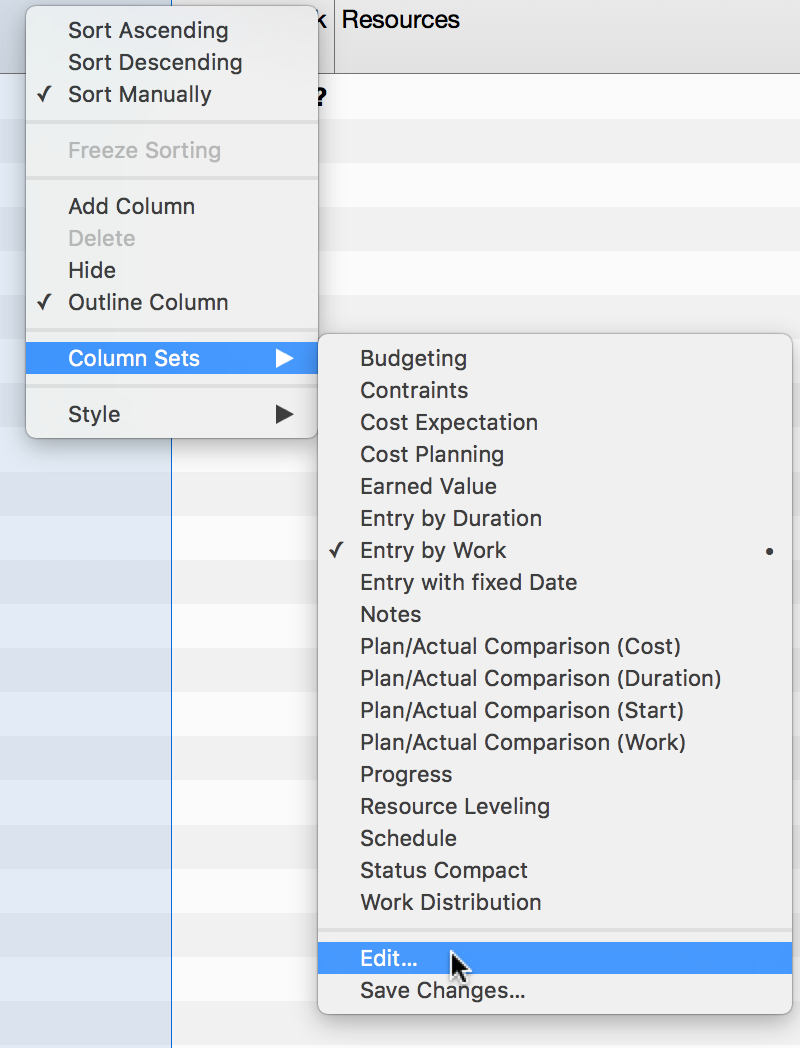 Column Sets Edit
