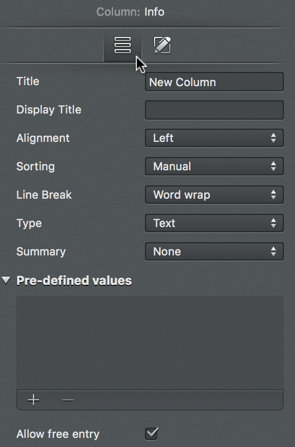 Column: Info - Type/Text