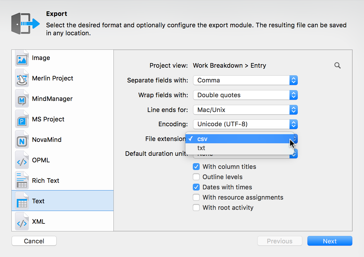 Export:CSV - File Extension