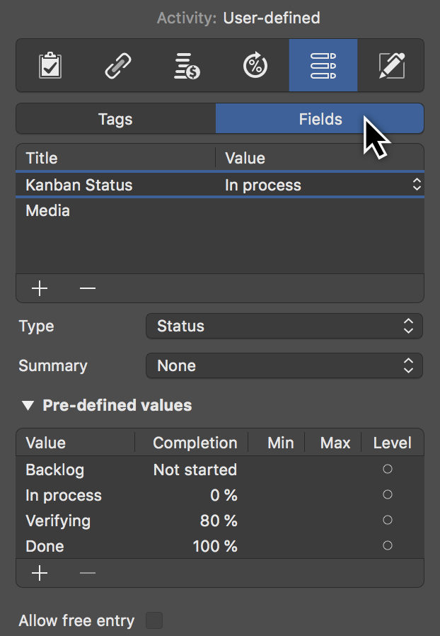 Kanban: Inspector Field Values