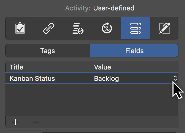 Kanban: Inspector Field Values Drop-down Menu