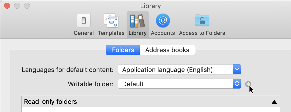 Preferences: Library - Folder arrow