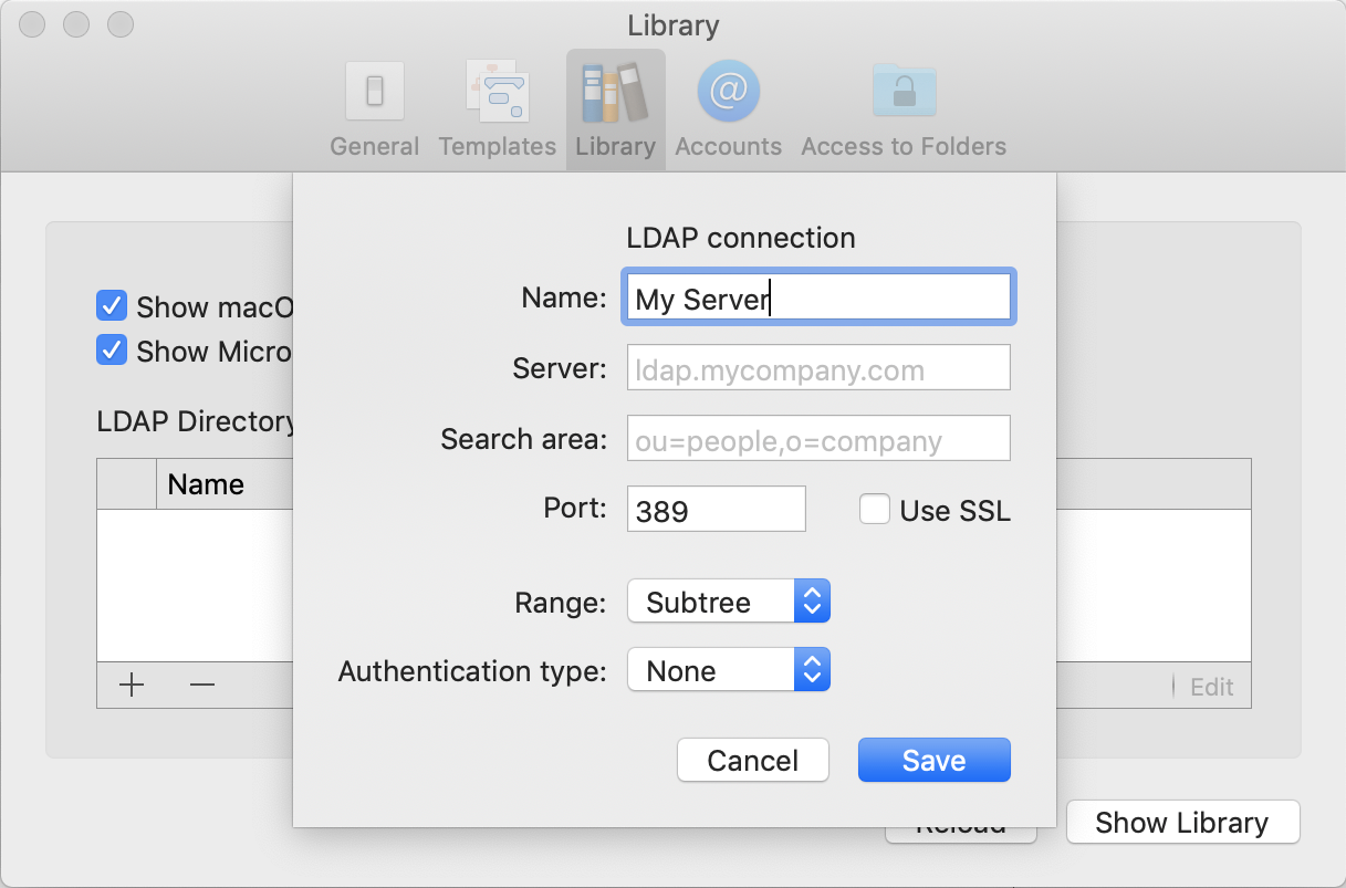 Preferences: Library - Address books