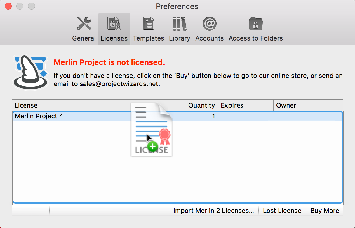 Preferences:Licenses - License File