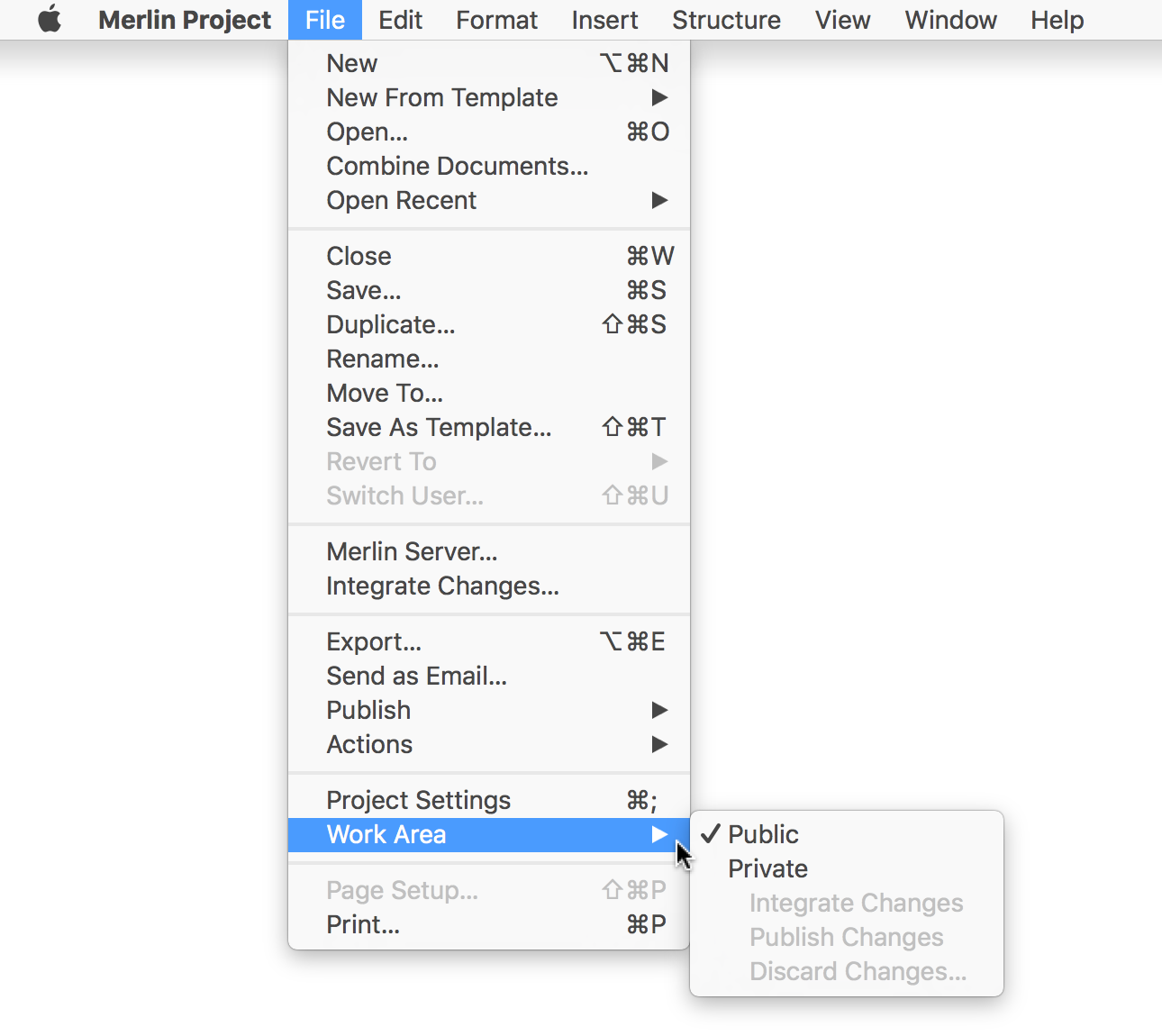 Menu:File:WorkArea