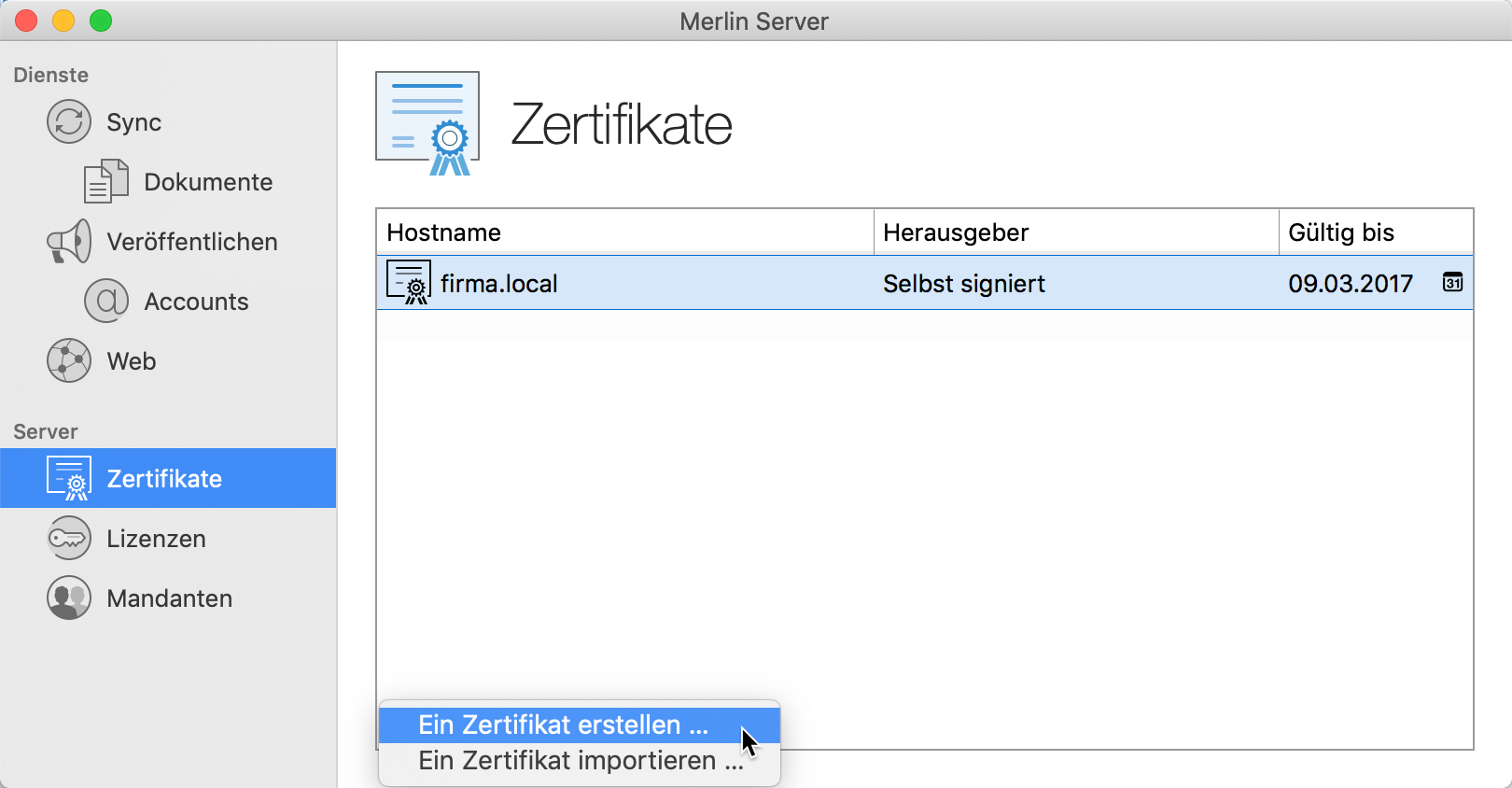 Server:Zertifikate erstellen