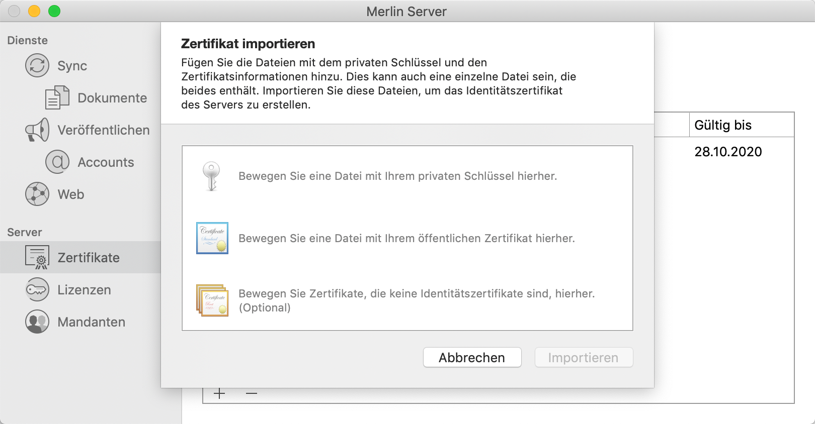 Server:Zertifikate importieren