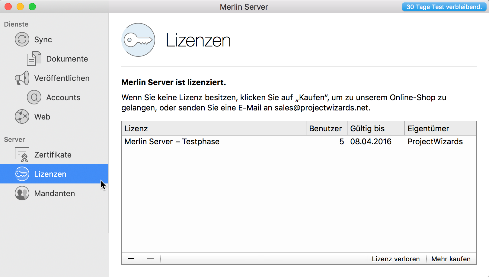 Server:Lizenzen verwalten