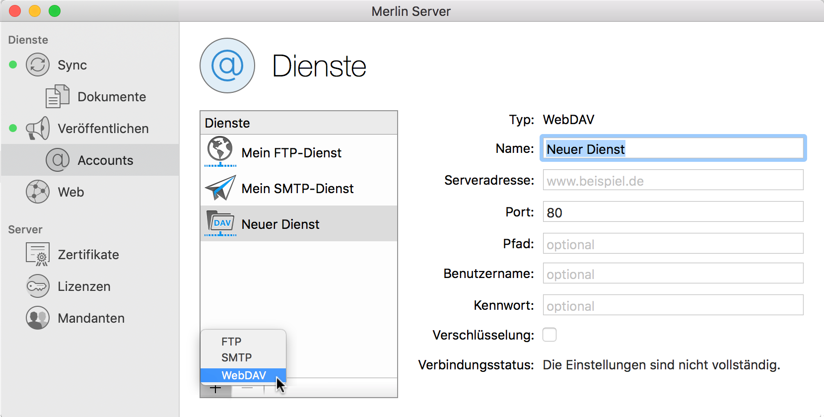 Server:Veröffentlichen Dienst WebDAV