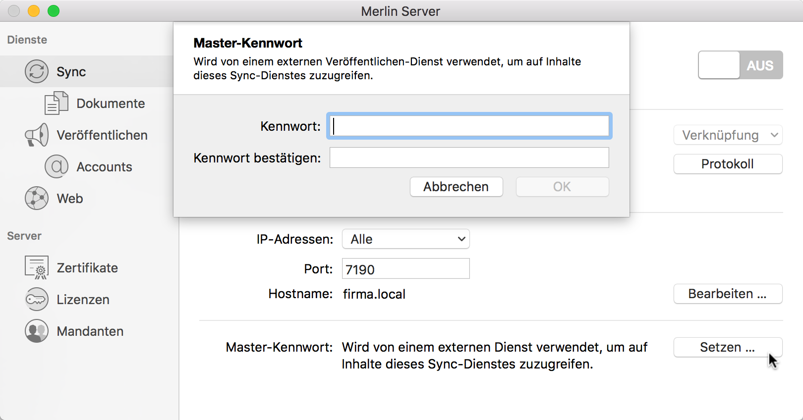 Sync: Masterkennwort