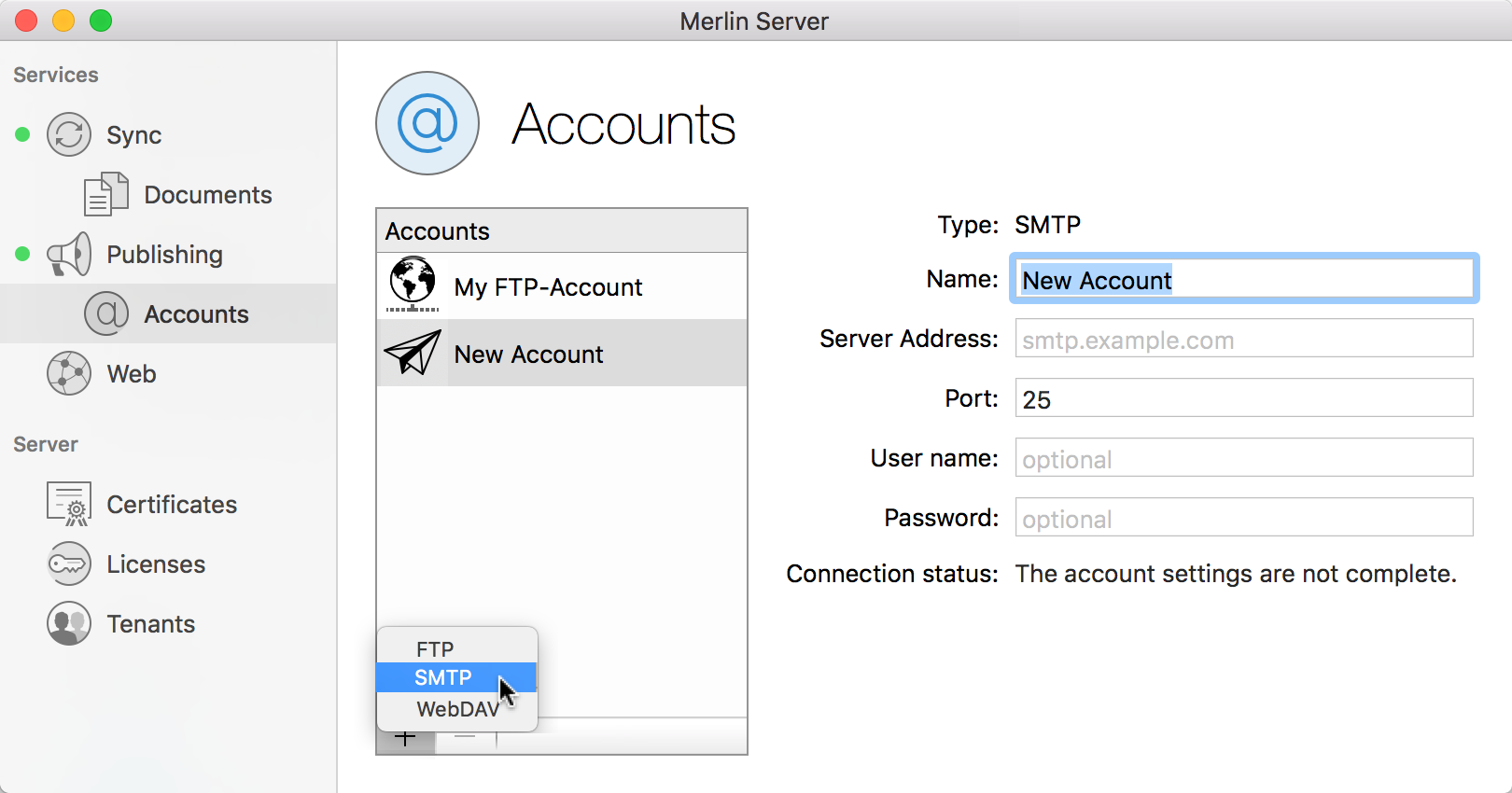 Server:Publishing service SMTP
