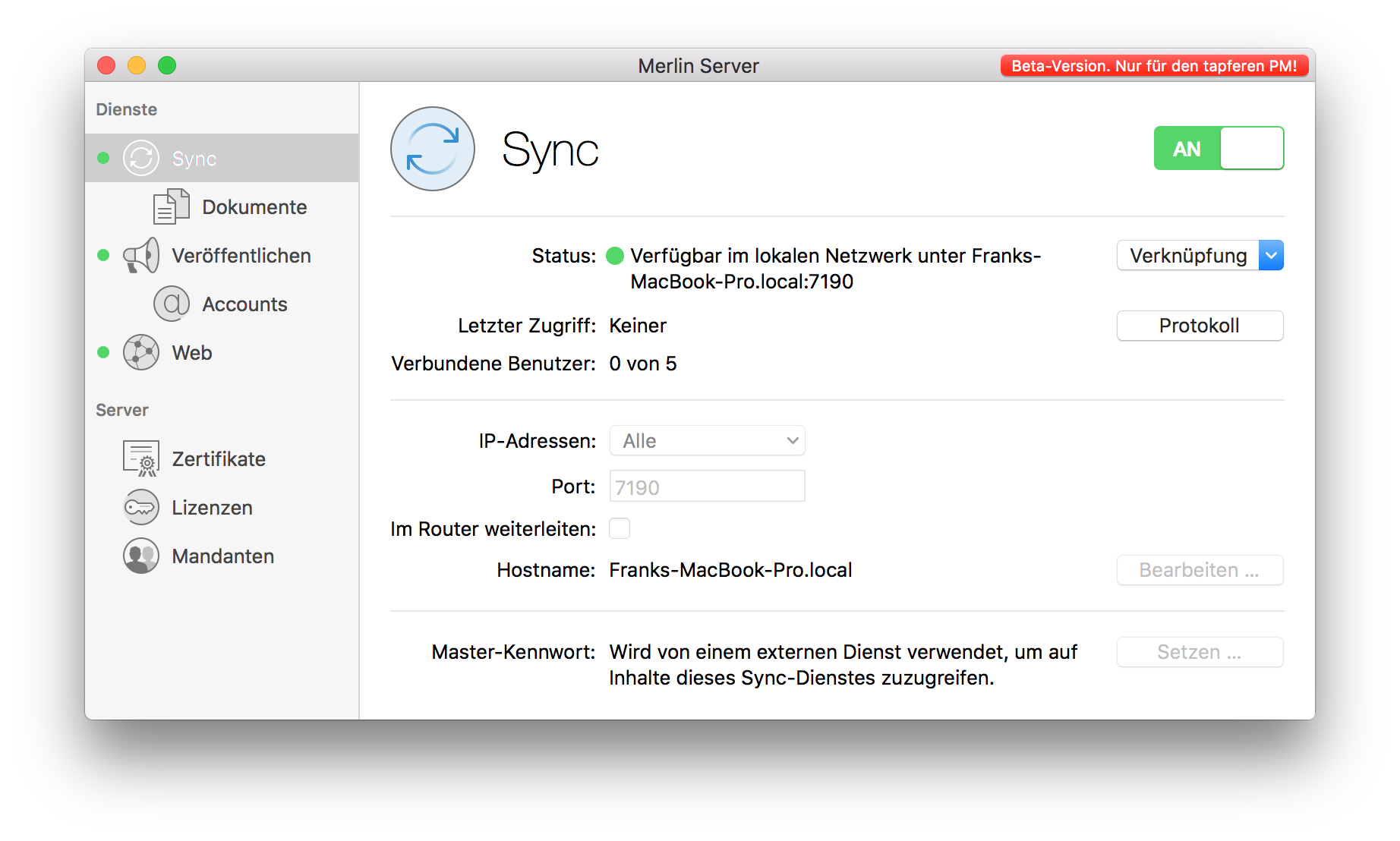 Merlin Server - neues Layout