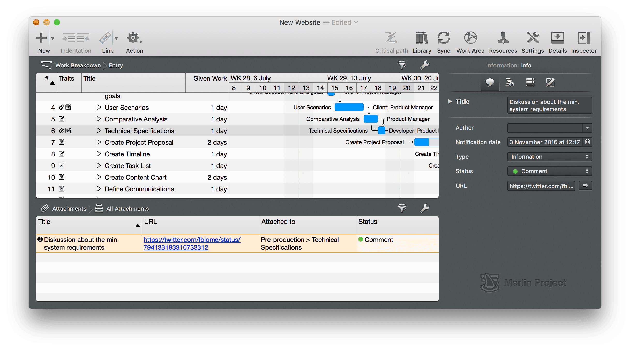 Addind a link inside your project plan