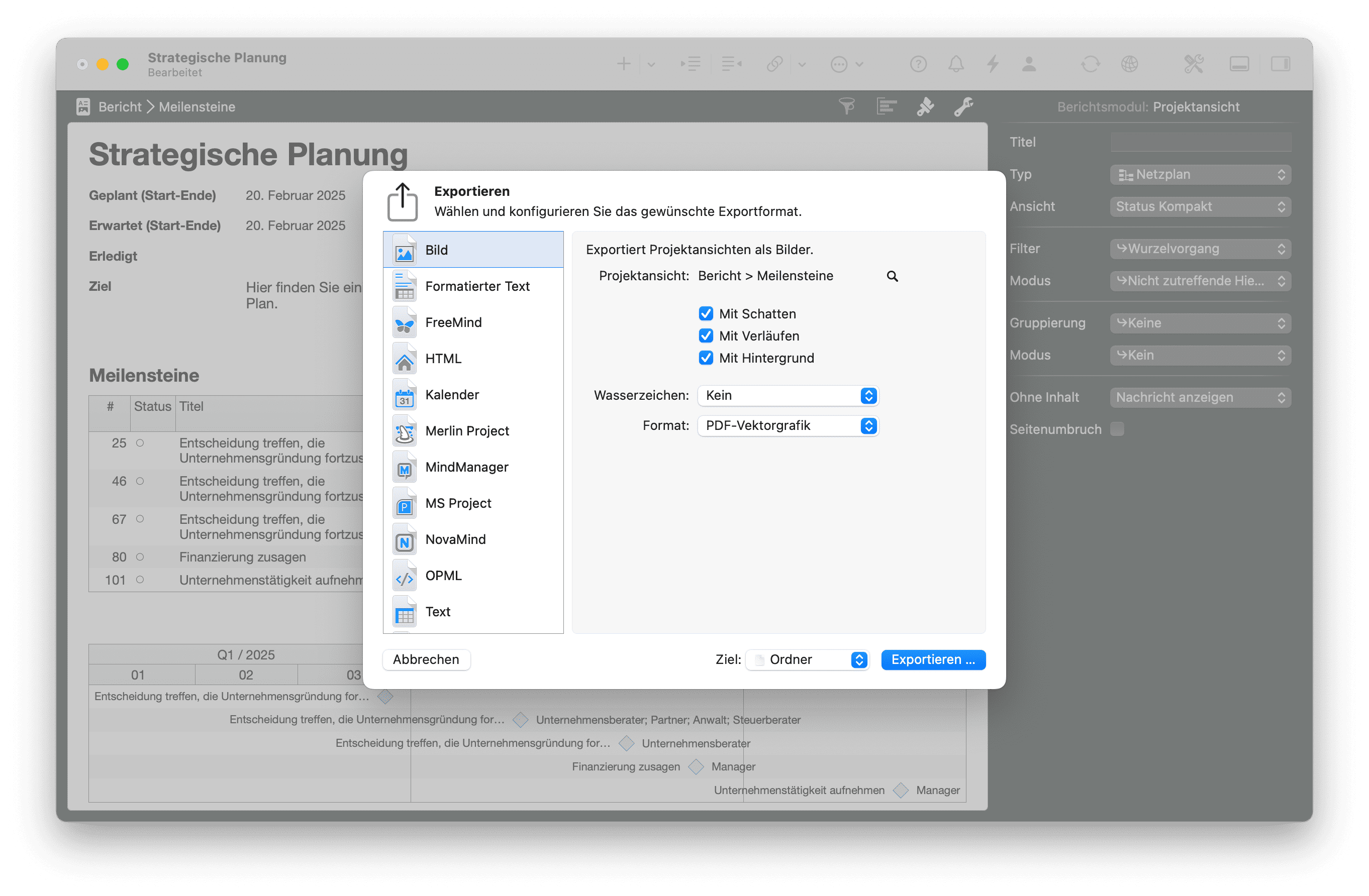 Berichte in Merlin Project exportieren