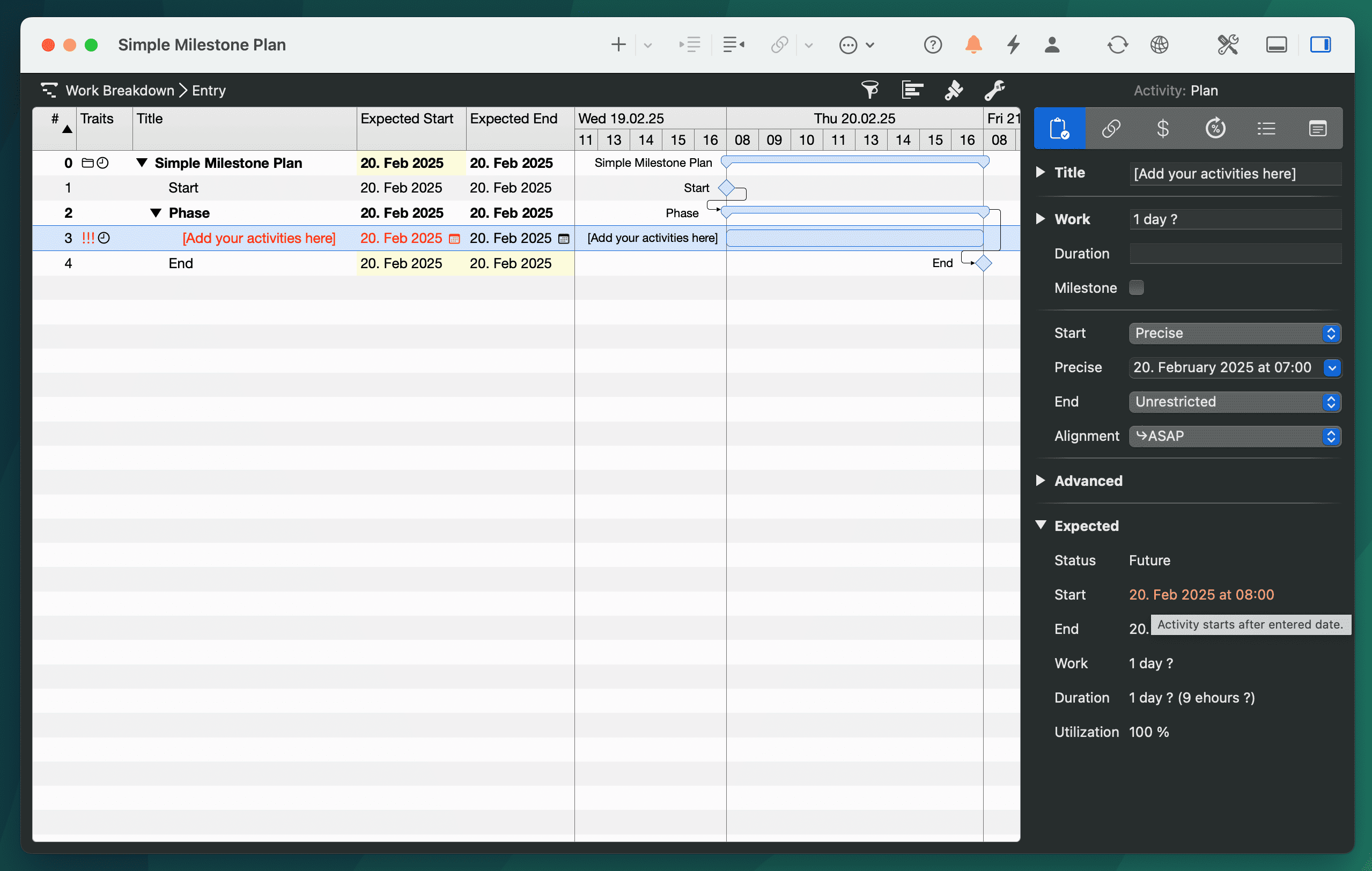 Understanding and resolving scheduling conflict - Activity Starts after Entered Date