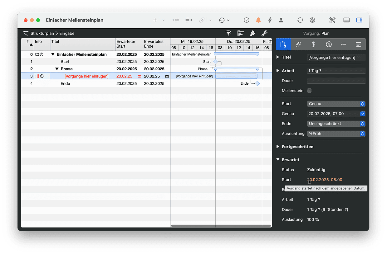 Planungskonflikte verstehen und lösen - Vorgang startet nach dem angegeben Datum