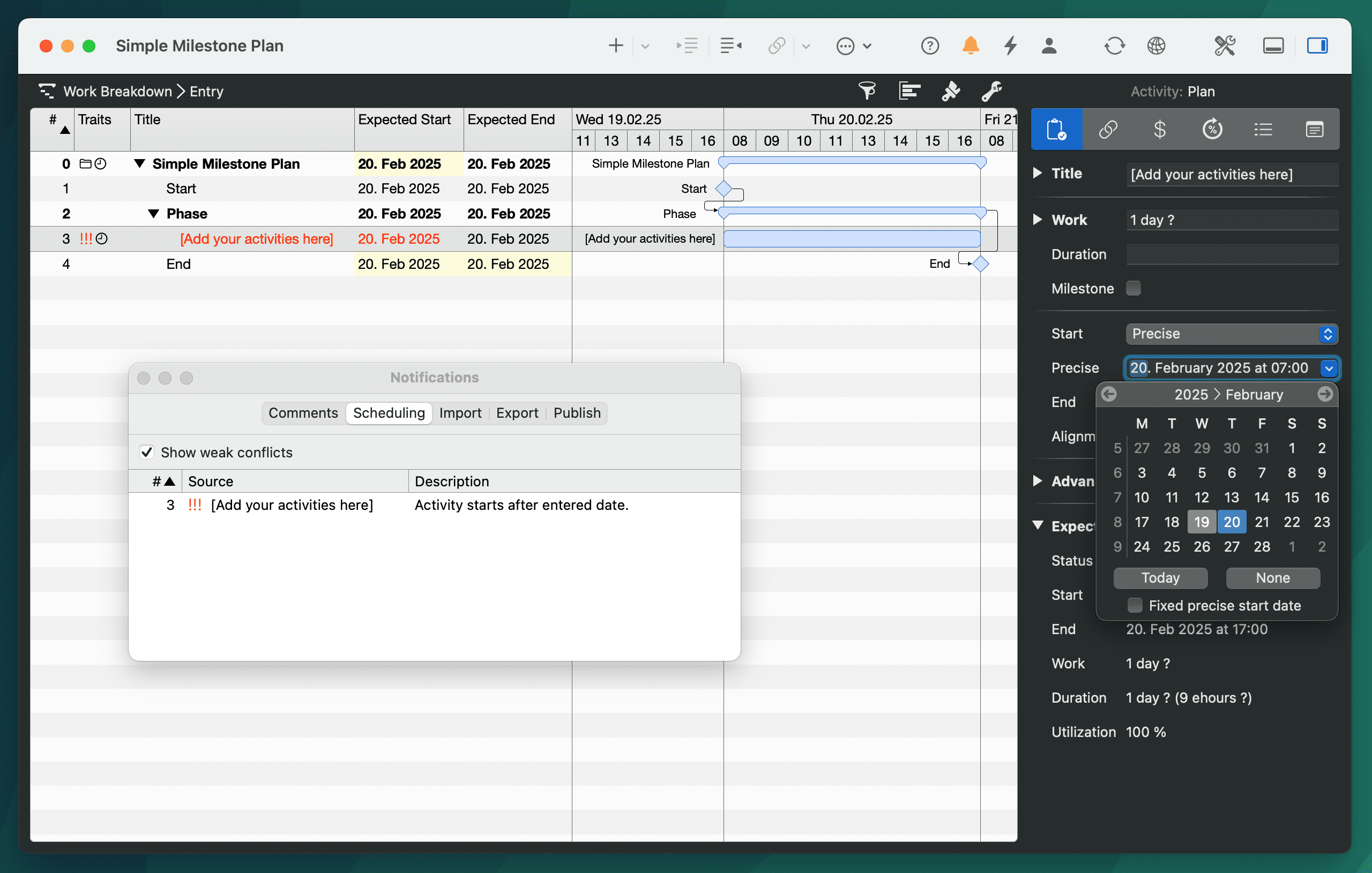 Understanding and resolving scheduling conflict - Activity Starts after Entered Date
