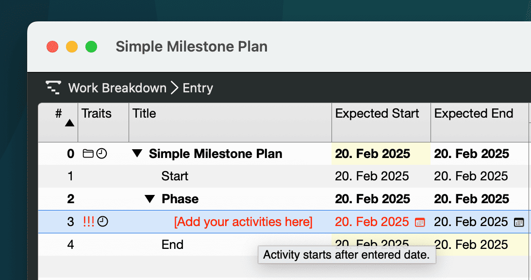 Understanding and resolving scheduling conflict - Activity Starts after Entered Date