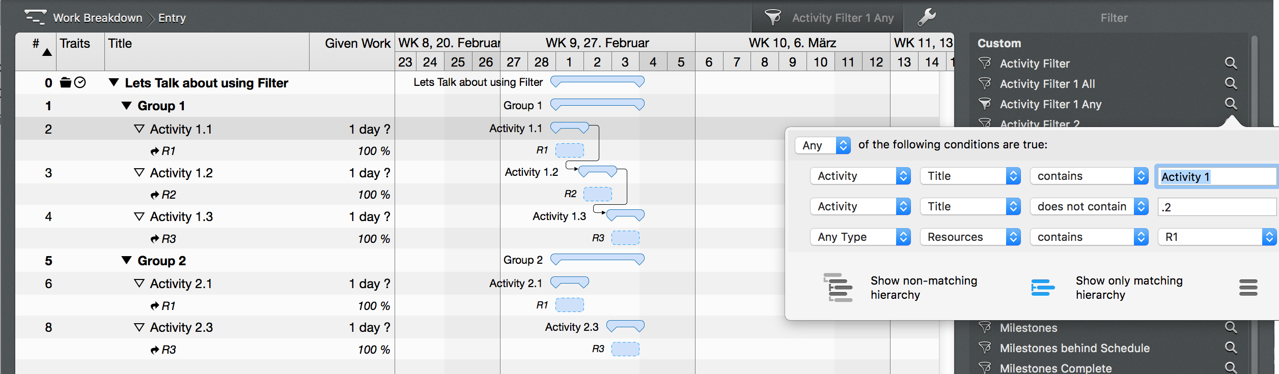 Using Filter options