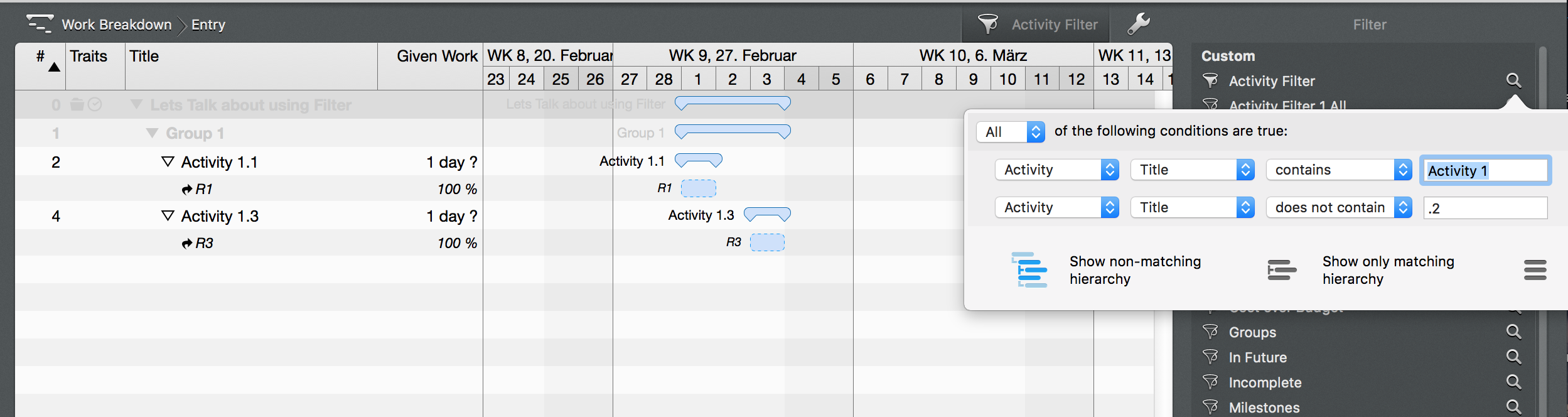 Using Filter options